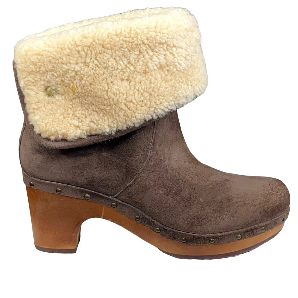 UGG Women’s Lynnea Brown Suede Shearling Cuff Ankle Boot Size US 7